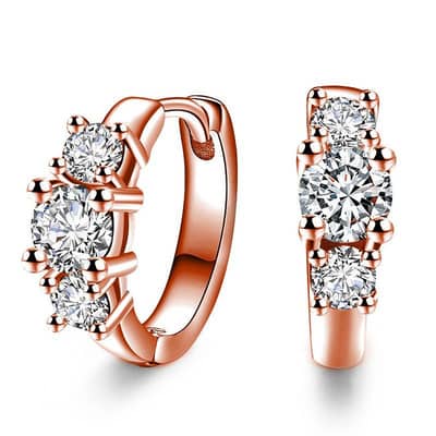 Three Diamond Zircon Earrings White Gold Pakistani Wonam