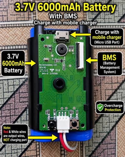 3.7 volt 6000 mah  battery with charging circuit