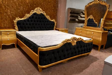 wooden  carving bed with two side tables dressing