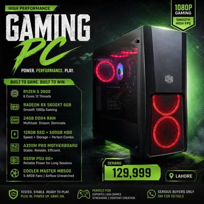 Ryzen 5 3600 + RX 5600XT 6 GB + 24GB DDR4 - Gaming PC - Lahore