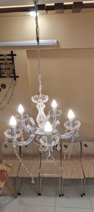 crystal chandelier condition used like new with 5 blub