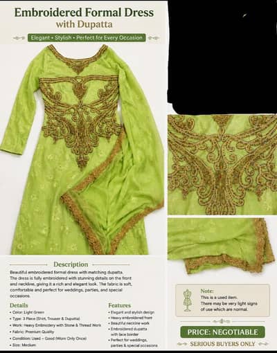 Green Formal Party Wear Dress with Heavy Embroidery & Dupatta