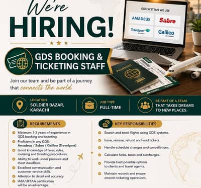 We're Hiring – GDS Booking & Ticketing Staff