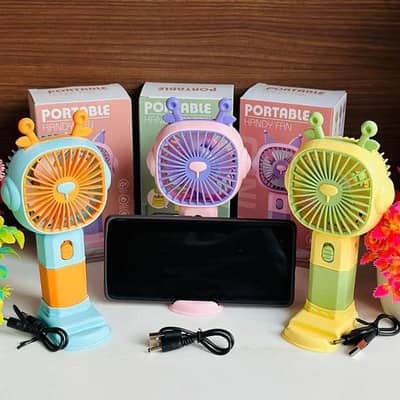 Portable Rechargeable Handy Fan With Mobile Stand - Cash On Delivery