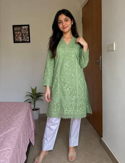  Elegant Embroidered Green Kameez 