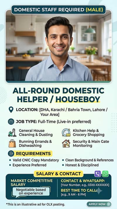 DOMESTIC STAFF REQUIRED (MALE)