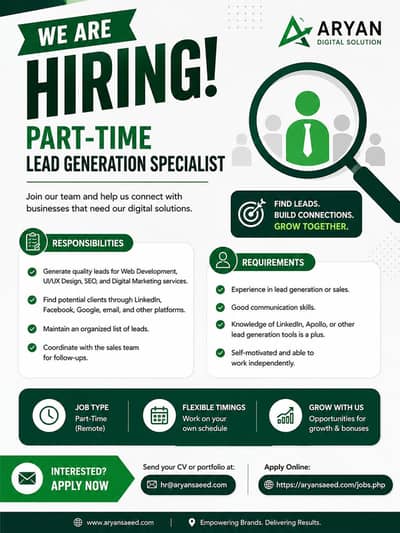 Part-Time Lead Generation Specialist Required (Remote)