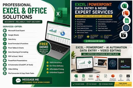 Microsoft Excel|PowerPoint|Data Entry|AI Automation|Video Editing