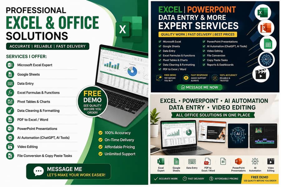 Microsoft Excel|PowerPoint|Data Entry|AI Automation|Video Editing 0
