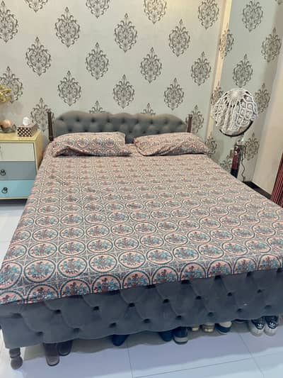 Grey velvet bed