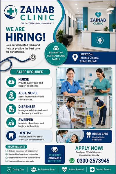 Need female staff nurse /asst nurse /clinical asst/lhv  sweeper