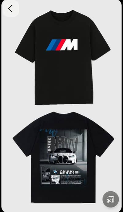 TITLE 1: BMW M4 Black Oversized Tee - M Logo Front, Car Back
