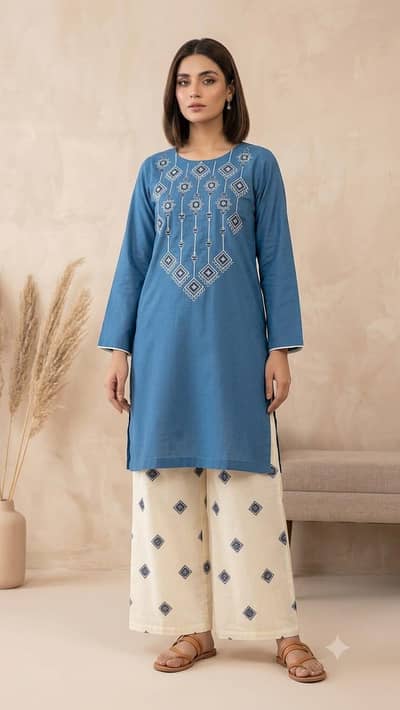 Blue Embroidered Lawn 2 Piece Stitched Suit | Rs 2800