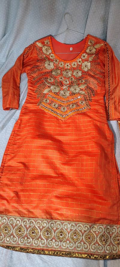 Orange Zari Embroidered 2-Piece Golden Banarsi Shalwar k sath