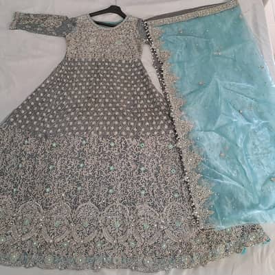 SILVER GREY FORMAL MAXI WITH ICE BLUE DUPATTA