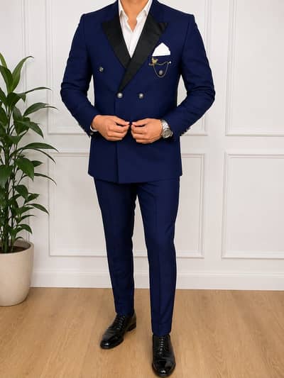 Navy Blue Men’s 2 Piece Suit – Double Breasted – Size 36