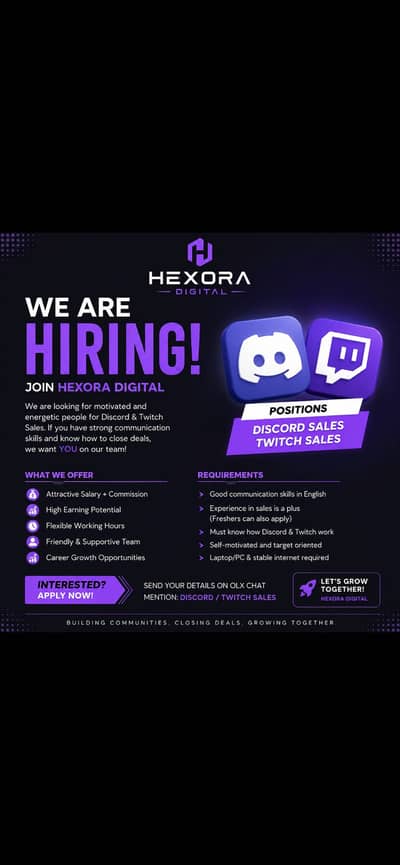 Hexora Digital is Hiring – Discord & Twitch Sales Executive