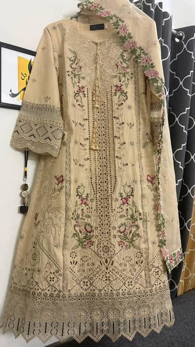 3 piece ready to wear suit chicken Kari with embroided dupataaa