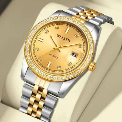 Men's Gold Steel Brand Quartz  Watch With Date Display