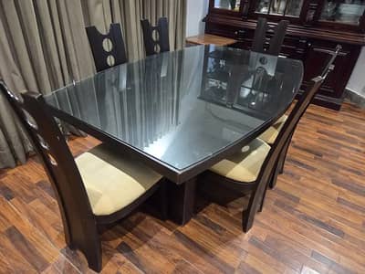 Luxury 6-Seater Glass Top Dining Table | Premium Wooden Dining Set