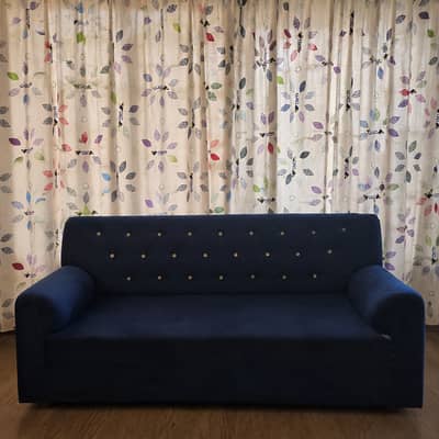 Blue Velvet 3 Seater Sofa | Good Condition | Urgent Sale