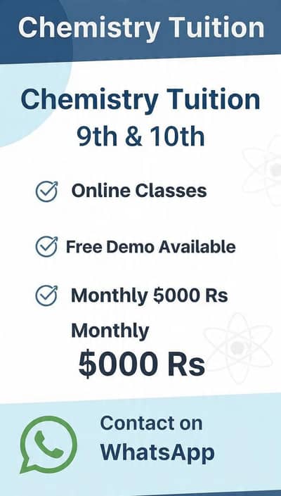 Online Chemistry Tutor 9th 10th Female Demo Free Sargodha
