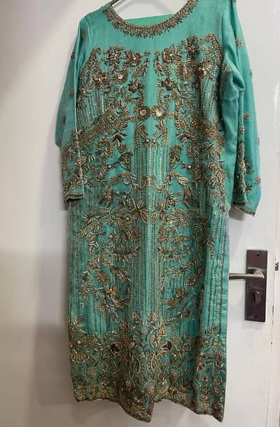 Luxury Embroidered Formal Dress with Trouser & Sharara – 3 Piece