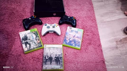 Xbox 360 with 3 controllers