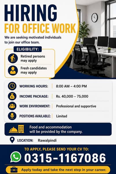 Retired/Civil Person Required For Office work