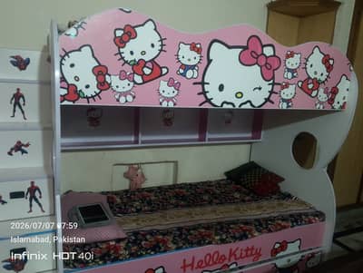 Kids Bunk Bed 3-in-1 | Baby Pink | 2 Mattresses Included