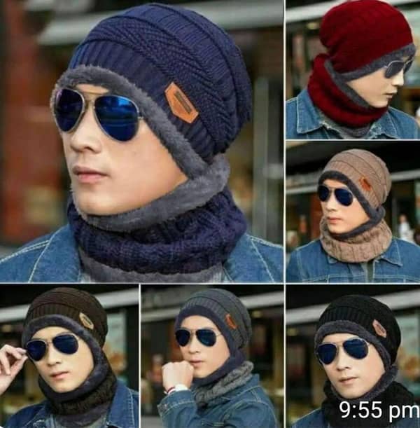 Pack of 12 Woolen cap with neck warmer 6 pairs  unisex
