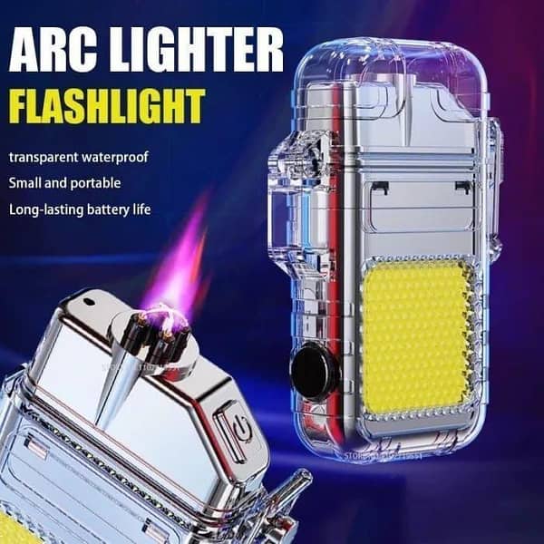 Electric 50W cob light with Lighter USB Rechargeable Dual Arc Lighters COB Flashlight and Detachable Pocket Clip for EDC Outdoor Camping Survival