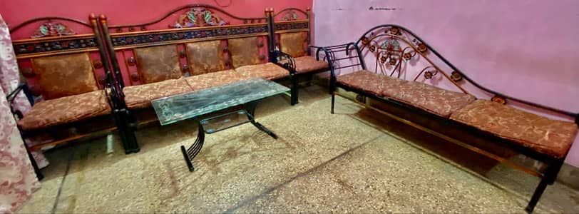 8 Seater Steel Sofa Set with Glass Table