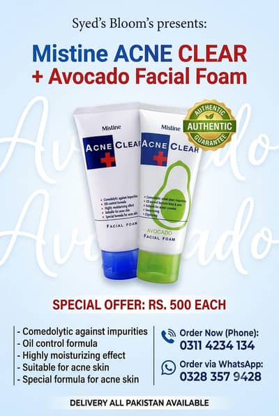 Mistine Acne Clear Avocado Facial Foam | Original Face Wash | Acne