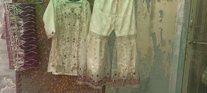 sharara in mehroon and skin color