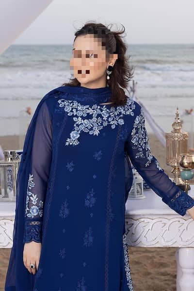 3pc Embroidered suit in this blue color summer wear decent dress.