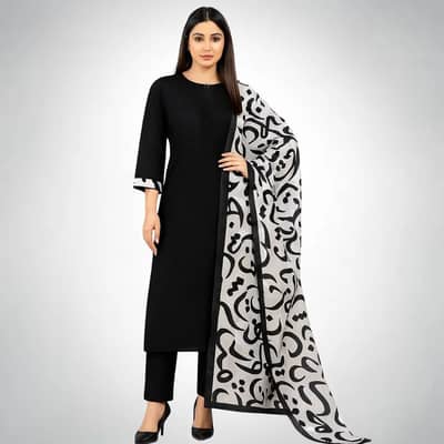 Katan Silk 3-Piece Unstitched Suit with Heavy Winter Silk Shawl
