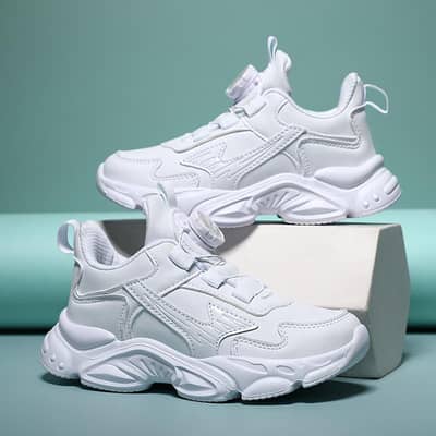kids rotating button sneaker white black comfortable school sports