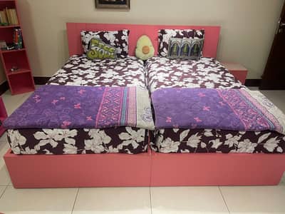 Luxury Bedroom Set | 3 Single Beds | Side Tables | Castle Shelf |