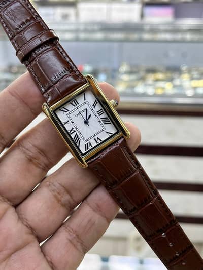 Luxury Design Rectangular Men’s Watch - Cartier Style - Brown Leather