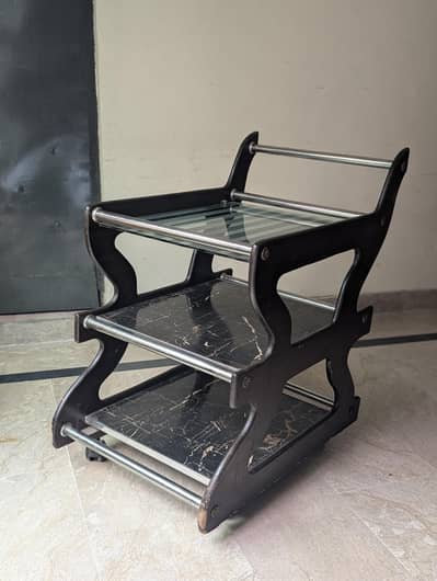 Moveable Wooden Food & Tea Serving Trolley with 3 layer shelves