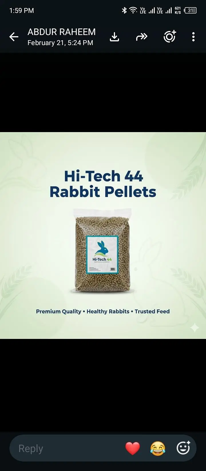 Hi-Tech 44 Premium Rabbit Feed – Healthy Growth & Fast Weight Gain