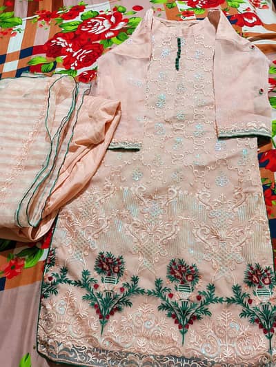 Pre-Loved Beautiful Embroidered 3 Piece Organza Suit