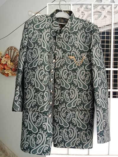 Deep green and Silver Paisley Prince Coat