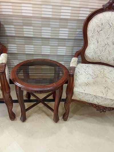 Solid Wooden Sofa Chairs (2) + Center Table for Sale