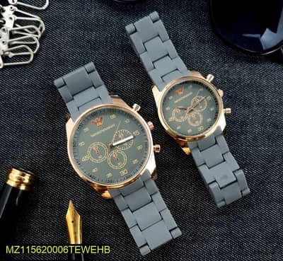Grey Chronograph Watches for couples, Stainless steel, Gold Accents,