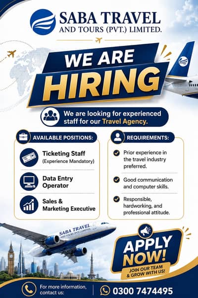 Staff Requried in Travel Agancy