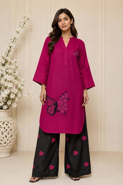 Butterfly Embroidered 2pc Suit / Heart Style Trouser Shirt Collection