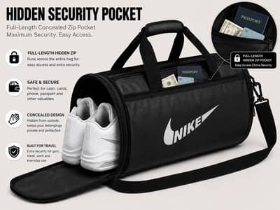 sports gym duffle bag with shoe compartments & hidden security pocket
