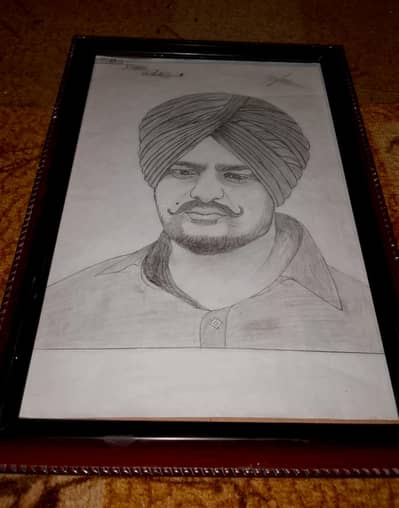 handmade framed pencil portrait ,Sidhu moose wala